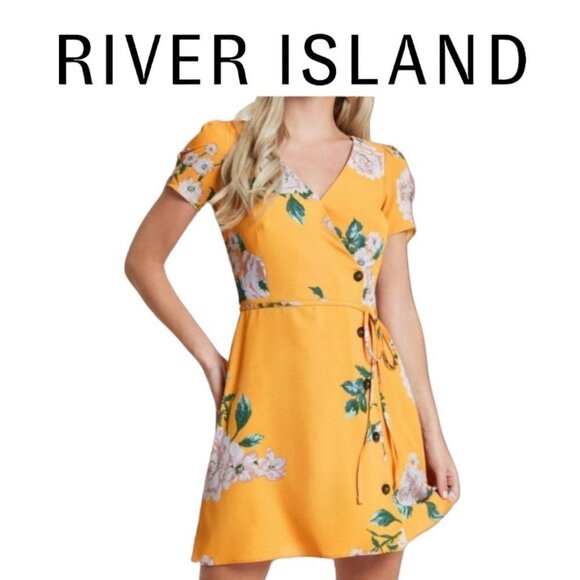 Petite Marigold Floral Belted Tea Dress - ASOS River Island size 4P - Picture 1 of 13